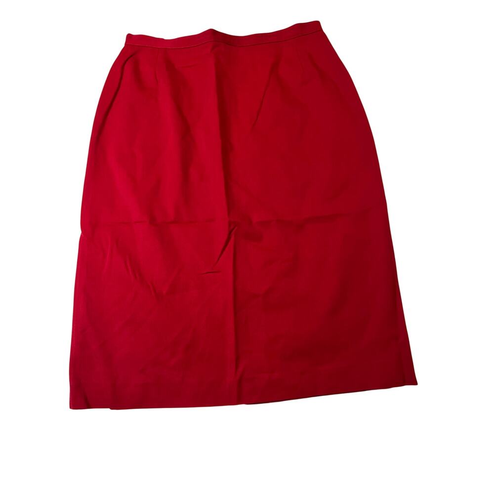 Vintage Paul Stanley Red Wool Skirt Size 14 Midi Career Classic Lined
